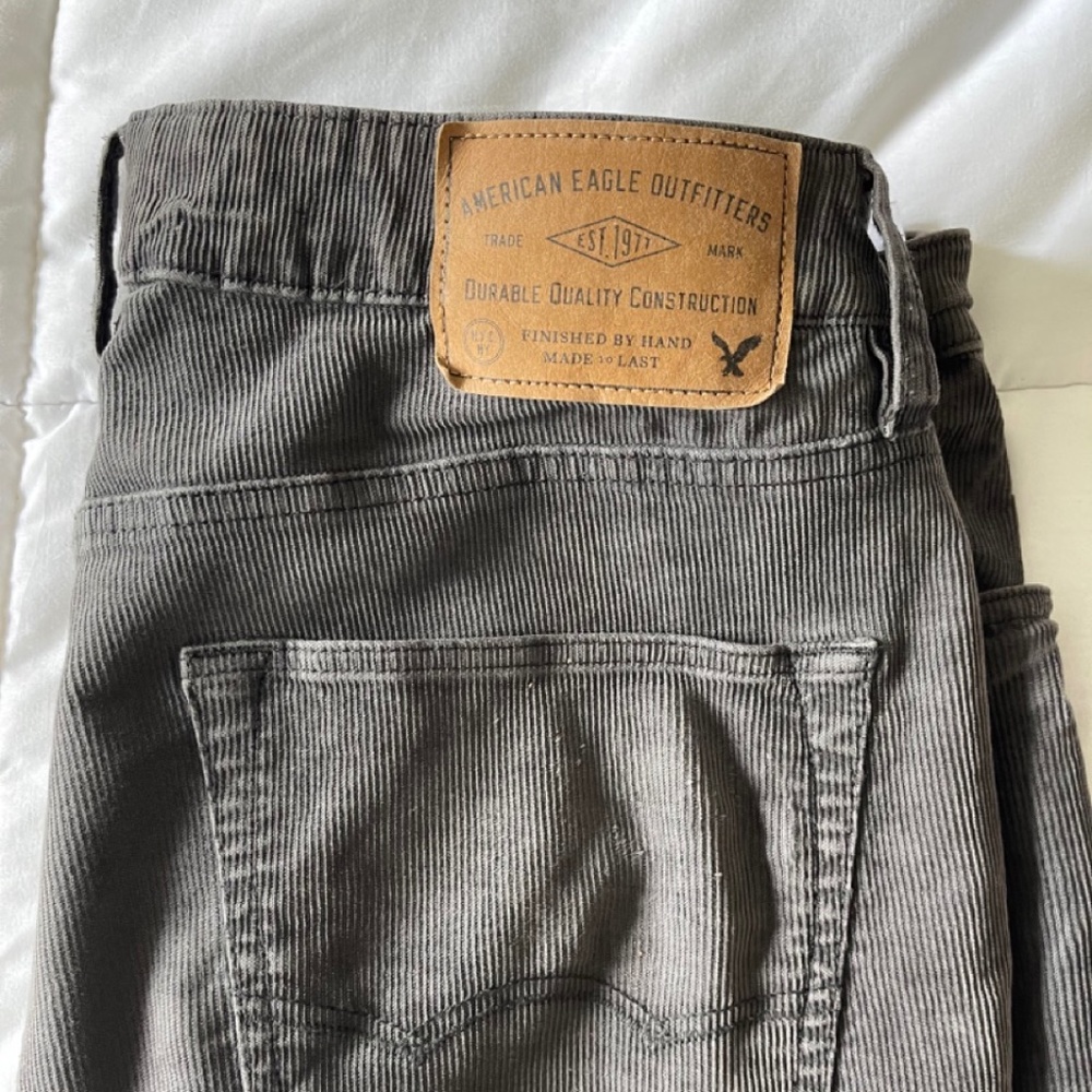 SWANKY DISTINGUISHED Gray Corduroy Cord Thin Slim Fit Pants Trousers 32 x 30